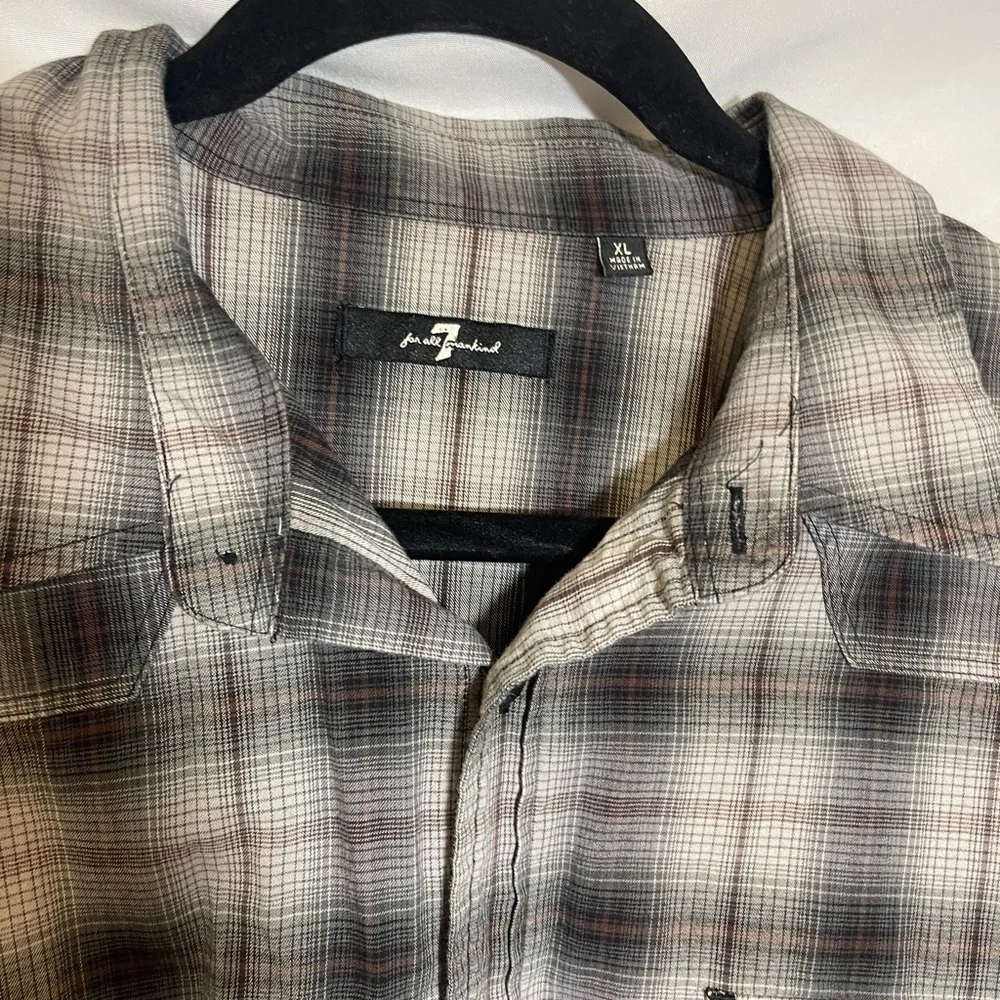 7 For All Mankind Men's Black and White Plaid Shirt